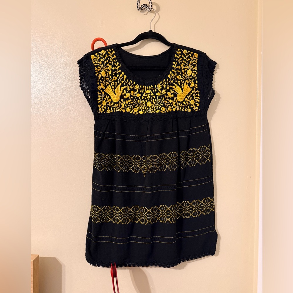 Oaxaca, Mexico - Black and Yellow Embroidered Top